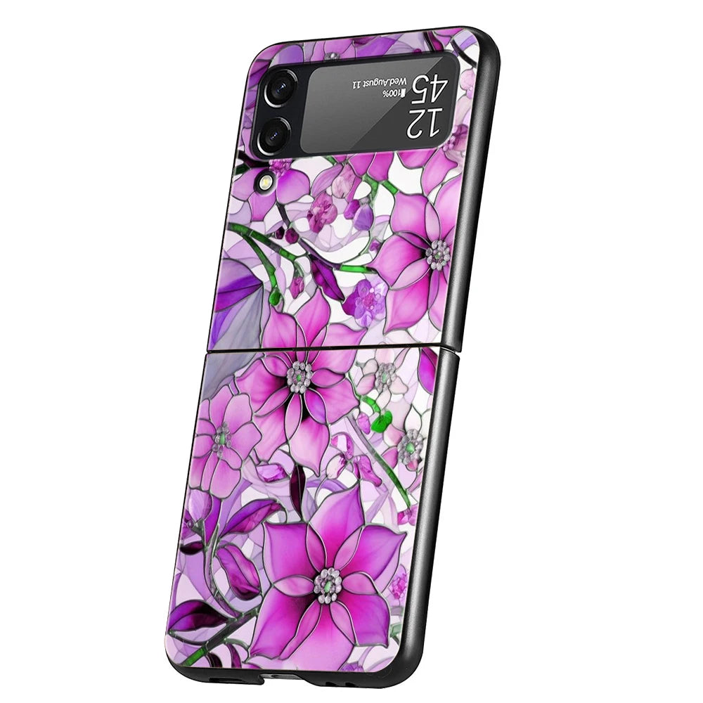 Flower marble Geometry Phone Case For Samsung Galaxy Z Flip 3 4 5 6 7 Hard Folding PC For Samsung Z Flip3 Flip4 Flip5 Cover