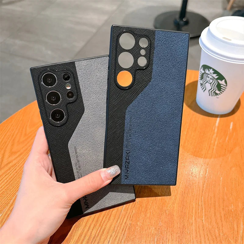 Luxury Splicing Leather Texture Phone Case for Samsung Galaxy S25 S24 S23 S22 S21 Ultra Plus A73 A72 A56 A55 Shockproof Cover