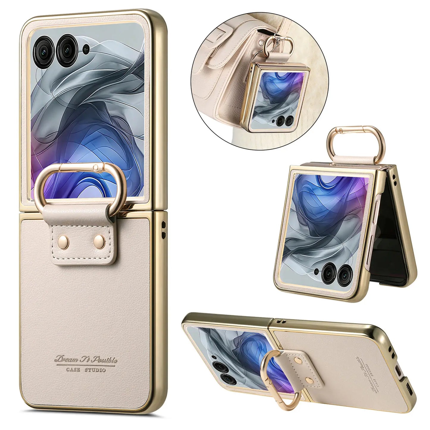 Luxury Business Ring Holder Leather Case For Motorola Razr 60 50 Ultra Shockproof Slim Electroplated edge Skin Feeling Cover