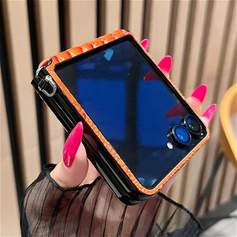 Luxury Crocodile Leather Case for Samsung Galaxy Z Flip 8 7 6 5 4 3 5G ZFlip7 FE ZFlip8 Alligator Pattern Shockproof Cover Funda