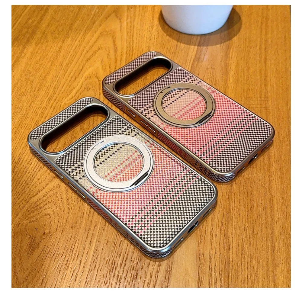 Magnetic Business Carbon Fiber Texture Plating Case For Google Pixel 10 Pro XL 9 9A 360°Rotating Bracket Anti-Drop Protect Cover