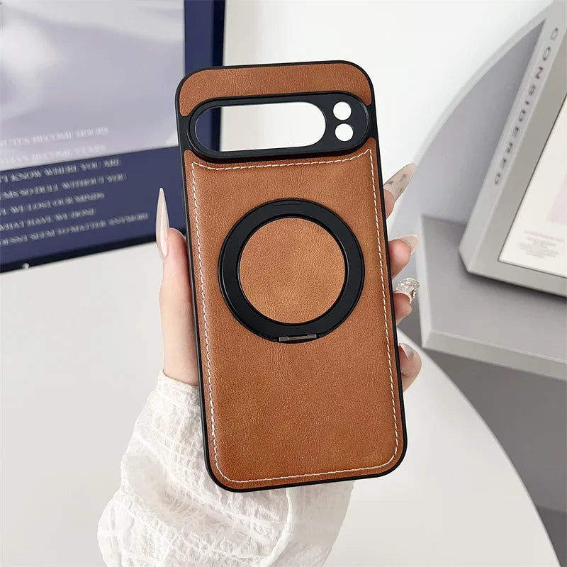 Luxury Leather Rotating Bracket Magnetic For Magsafe Case For Google Pixel 10 9 8 7 6 Pro 5 4 3 XL 3A 4A 5A 6A 7A 8A 9A 5G Cover