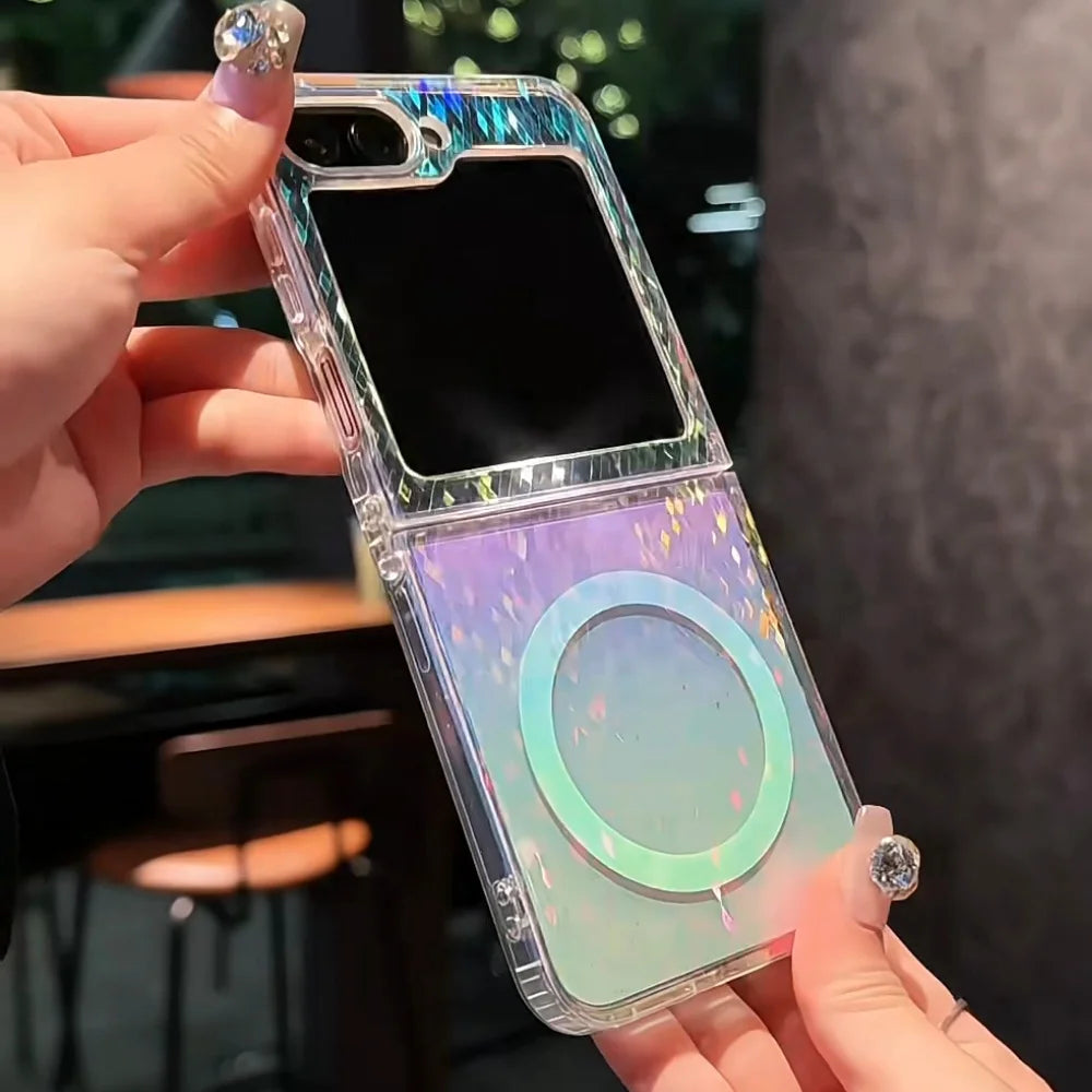 Z Flip 7 Case Laser for Magsafe Transparent Folding Cases for Samsung Galaxy Z Flip 7 6 5 4 3 Flip7fe Flip7 Dazzling PC Funda