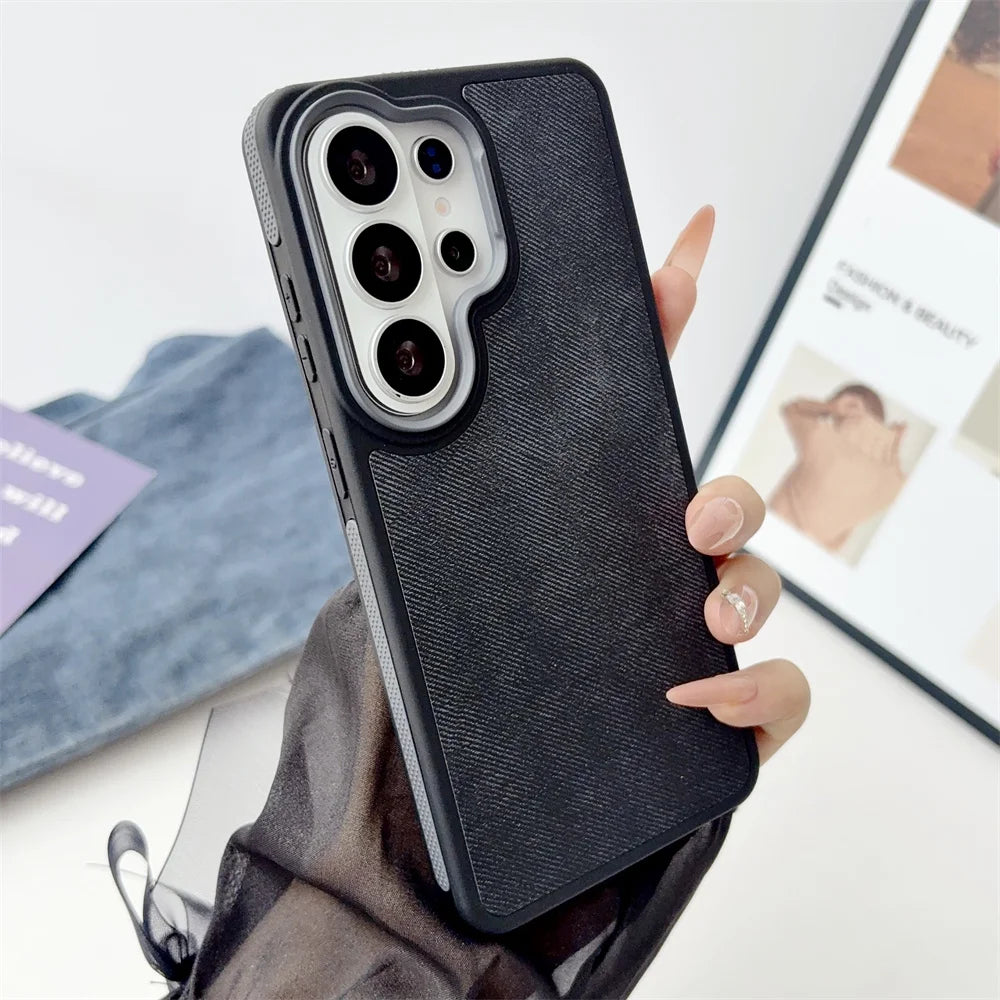 Luxury Canvas Denim Matte Phone Case for Samsung S26 Edge S25 Ultra S23 S24 Plus FE  Hybrid PC Protection Shockproof Back Cover