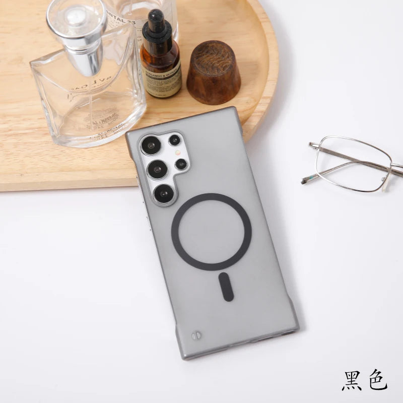 Matte Frameless Case For Samsung Galaxy S25 S24 S23 S22 Ultra Plus FE Magnetic For Magsafe Wireless Charge Ultra Thin Hard Cover