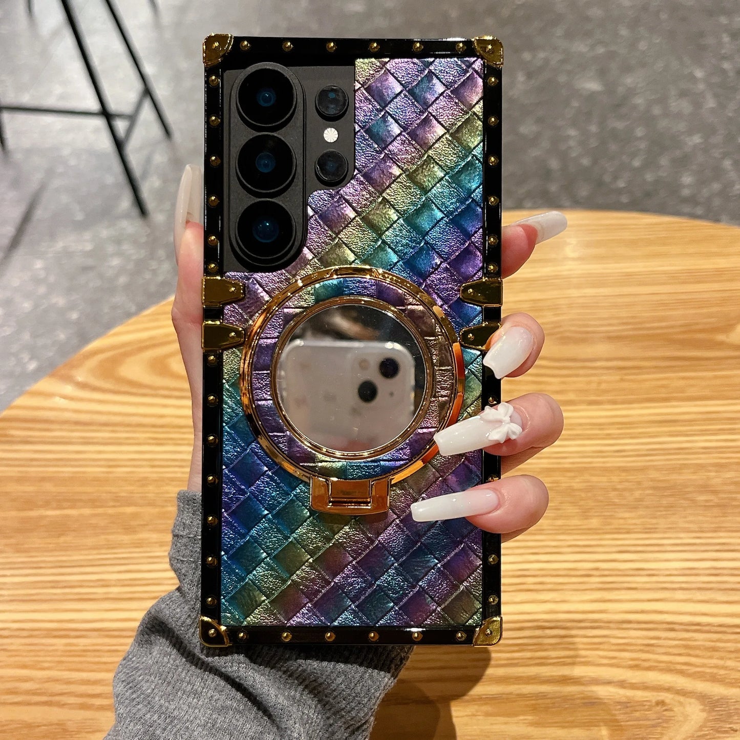 High-End Braided Makeup Mirror Stand Phone Case for Samsung S26+ S25 S24 S23 S22 Ultra Protective Cover