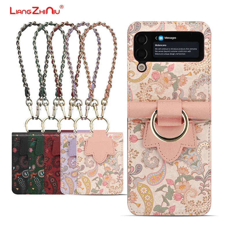 For Samsung Galaxy Z Flip 7 6 Case Flip5 4 3 Folding Screen Case Totem Texture Premium Leather Premium Elegant Trendy Phone Case
