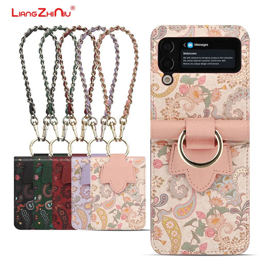 For Samsung Galaxy Z Flip 7 6 Case Flip5 4 3 Folding Screen Case Totem Texture Premium Leather Premium Elegant Trendy Phone Case