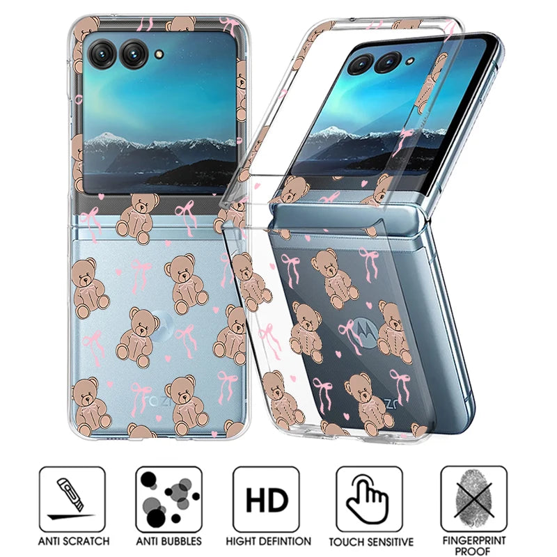 Rose Flower Bowknot Printed Phone Case For Motorola Razr 60 Ultra Razr 50 40 Ultra 50 40 Clear Shockproof Hard PC Folding Cover