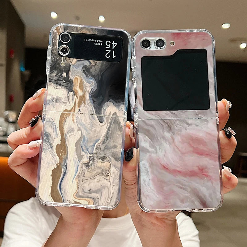 For Samsung Galaxy Z Flip 6 5 4 3 Case Luxury Watercolor Marble Pattern Hard Clear Folding Cover For Samsung Z Flip6 Flip5 Flip4