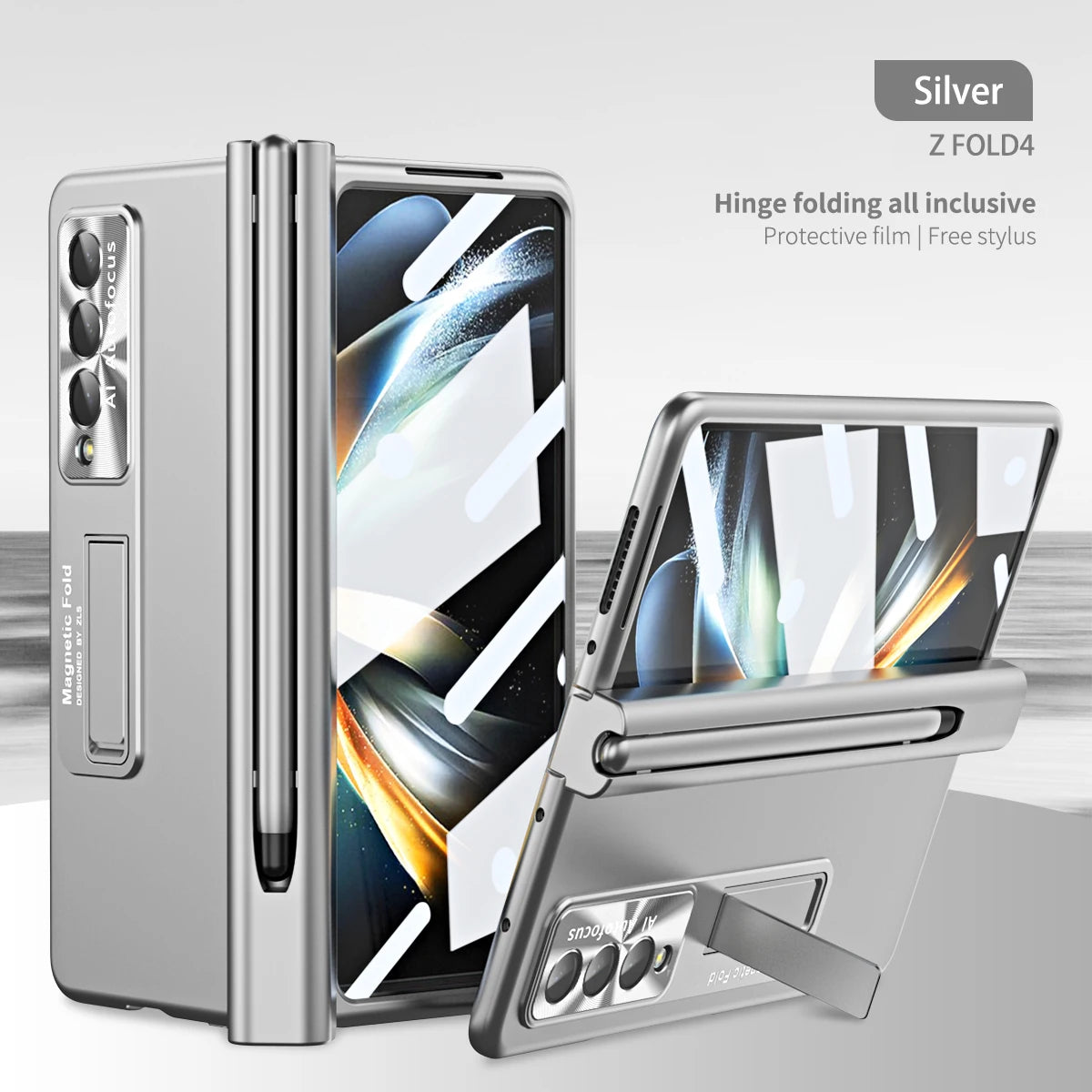 With Pen Plating Clear Magnetic Case For Samsung Galaxy Z Fold 7 6 5 4 3 Kickstand 360 Full Screen Protector Film Folding Cover