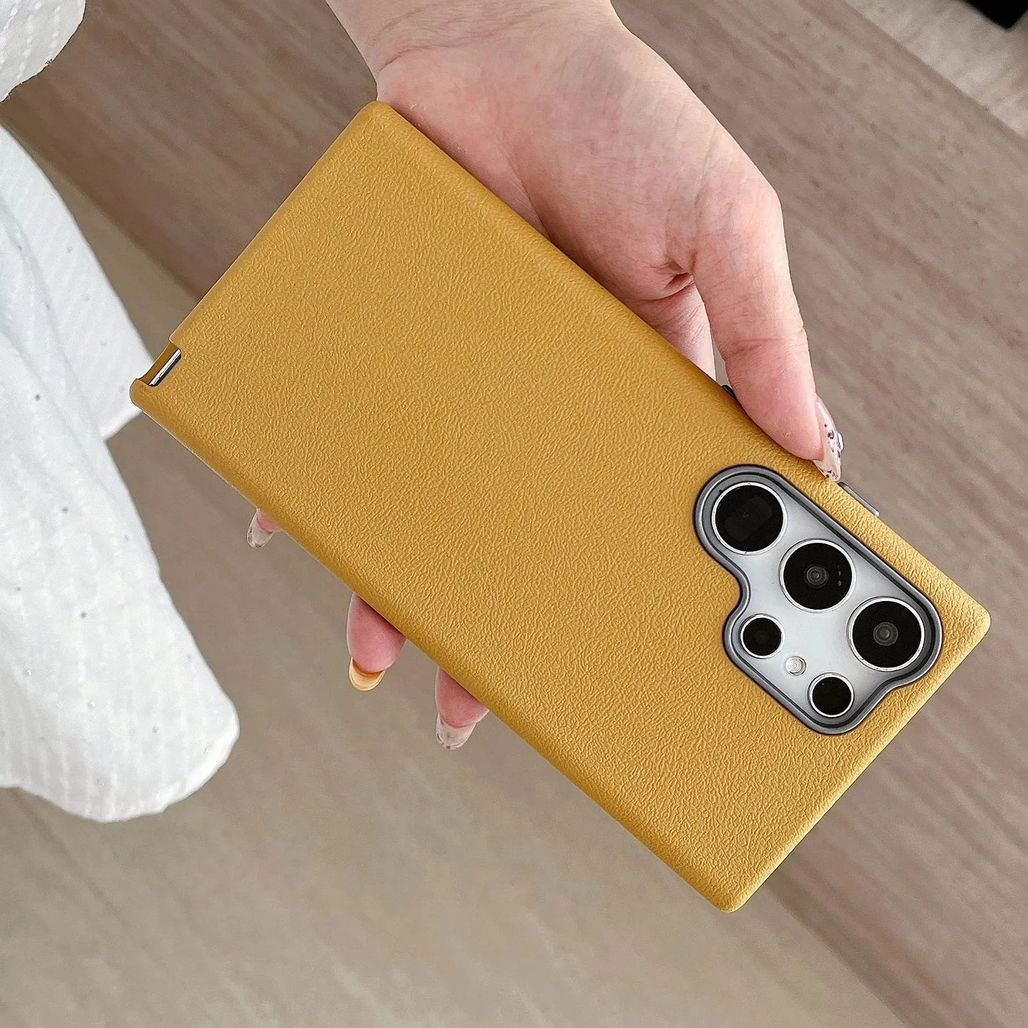 Luxury Leather Lichee Pattern Case For Samsung Galaxy S25 Edge S24 S23 S22 Ultra Plus Solid Color 3 IN 1 Frosted Business Cover