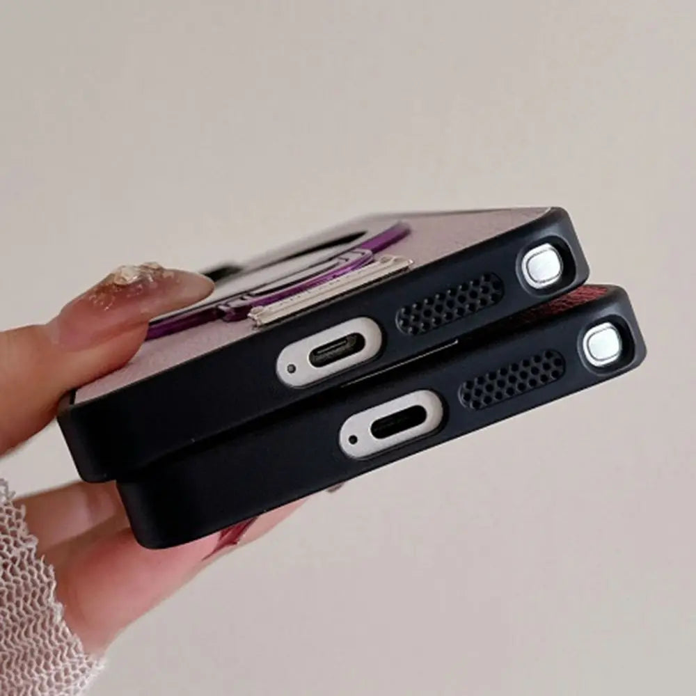 Luxury Lychee Leather for Magsafe Stand Holder Phone Case For Samsung Galaxy S26 S25 S24 S23 Ultra Plus Bracket Shockproof Cover