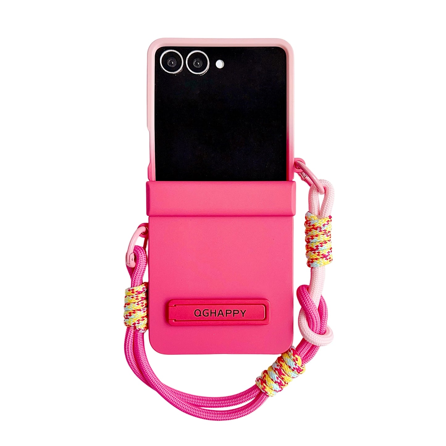 Korean Cute Gradient Color Phone Case For Samsung Galaxy Z Flip 7 6 5 4 3 ZFlip7 Flip6 5G Anti-lost Hand Strap Holder Back Cover