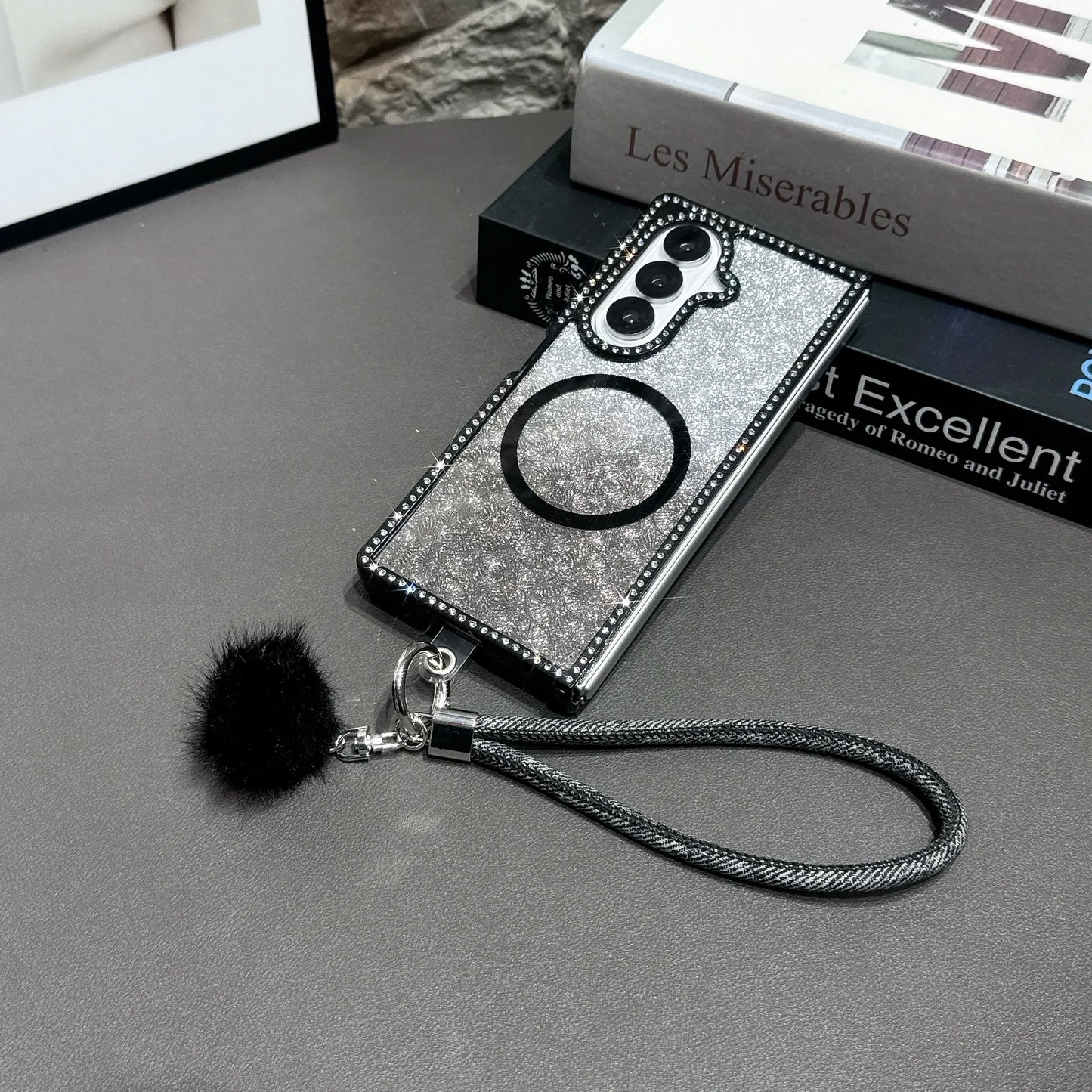 For Samsung Galaxy Z Fold 7 6 5 4 3 For Magsafe Case Bling Glitter Transparent Bracelet Folding Protection Hard Back Cover Funda