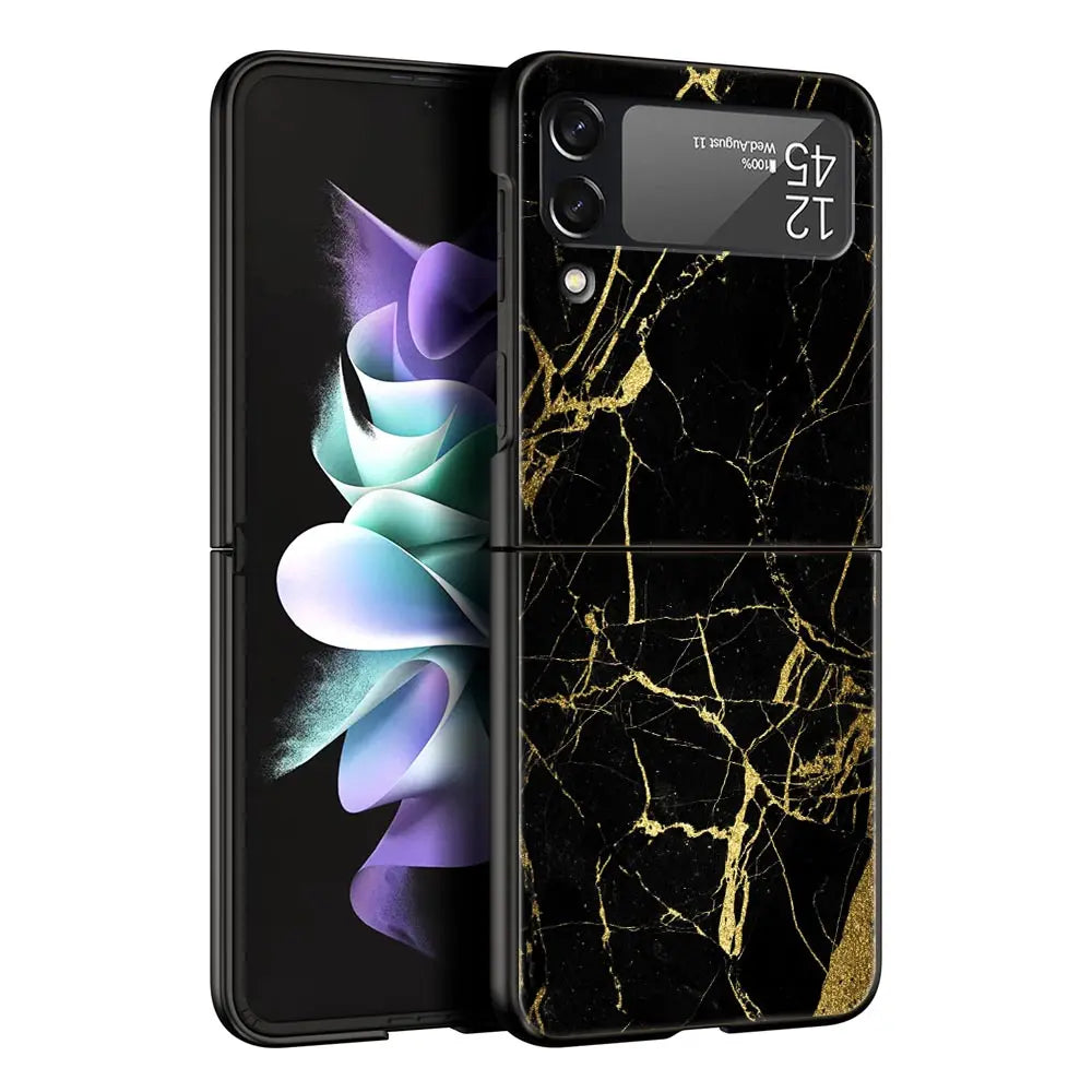 Vintage Marble Hard PC Phone Case For Samsung Galaxy Z Flip 7 6 5 4 Black Cover For Galaxy Z Flip 3 Foldable Fundas Shell Capas