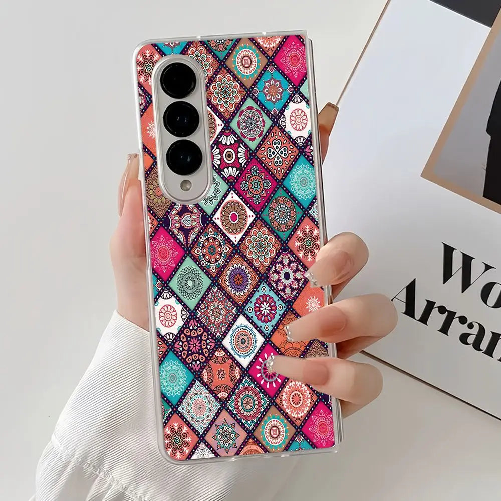 Persian Carpet Floral Pattern Phone Case For Samsung Galaxy Z Fold 7 6 Fold 5 ZFold 4 3 2 ZFold SE W26 W25 Folding Clear Cover