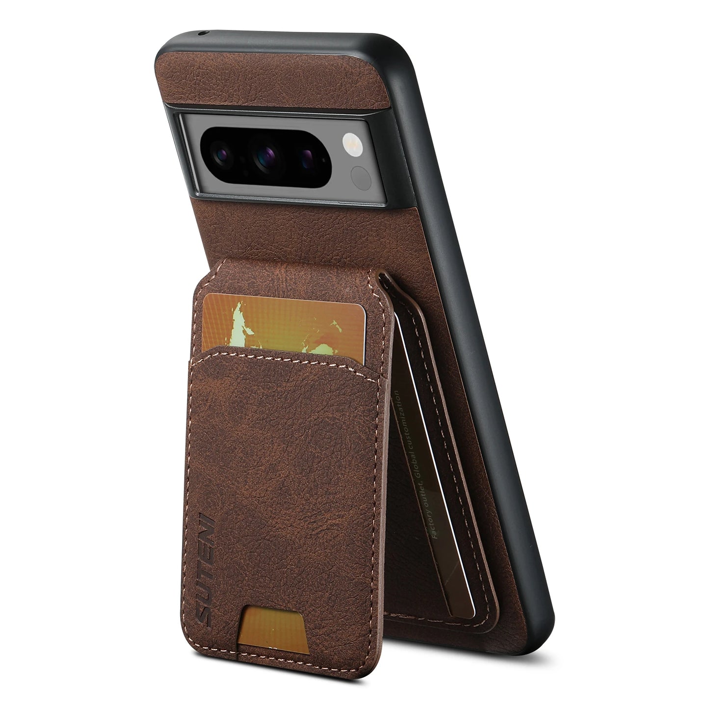 Lychee SUTENI Luxury Faux Leather Stand Card Holder Phone Case Frosted Feel for Google Pixel 10 9 Pro XL 8 Pro 7 6 A Cover