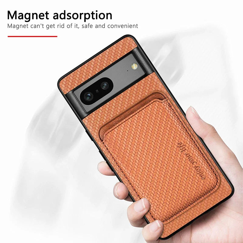 2 In 1 Carbon Fiber Magnetic Card Holder Wallet For Magsafe Google Pixel 6 7 8 9 Pro XL 9A 8A 7A 6A Wireless Charging Back Cover