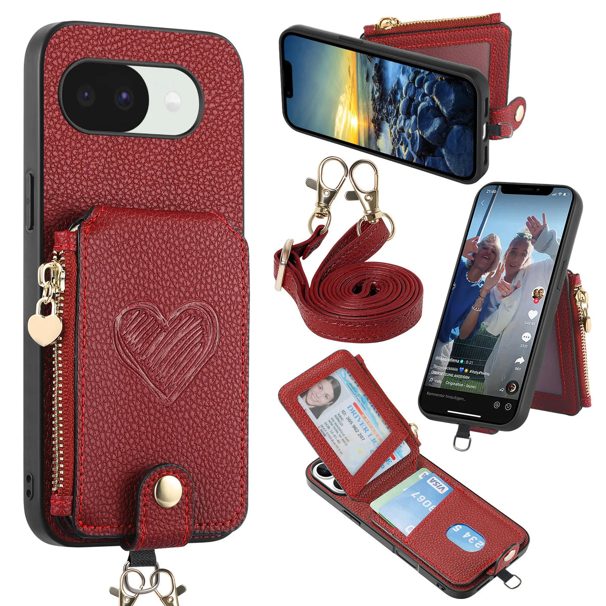 Crossbody Long Lanyard Zipper Cards Sold Wallet Leather Case for Google Pixel 10 Pro XL 9A 8A 7A 6A Shockproof Stand Slim Cover