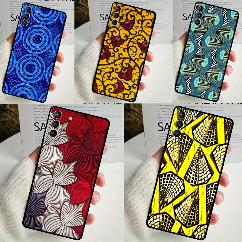 African Wax Pattern Fabric Case For Samsung Galaxy S24 S23 Ultra S22 S20 FE S21 FE Note 10 20 S8 S9 S10 Plus Cover