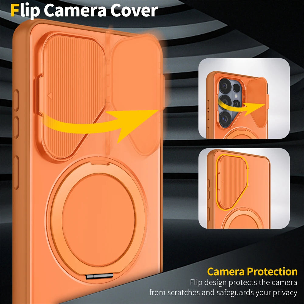 Camera Stand Bracket Protect Magnetic Case for Samsung Galaxy S26 Ultra S25 S24 Plus Edge A07 A17 A57 A36 A56 A16 A26 Cover