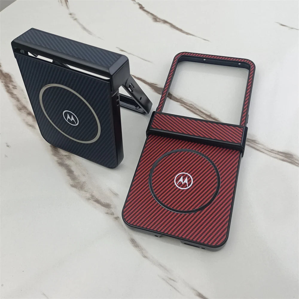 Matte Hard Carbon Fiber Texture Pattern Magnetic Case For Motorola Razr 60 50 Ultra Razr60 For Magsafe Wireless Charging Cover