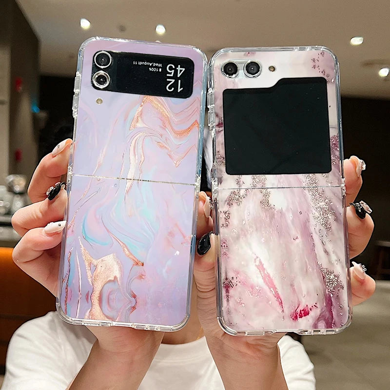 For Samsung Galaxy Z Flip 6 5 4 3 Case Luxury Watercolor Marble Pattern Hard Clear Folding Cover For Samsung Z Flip6 Flip5 Flip4
