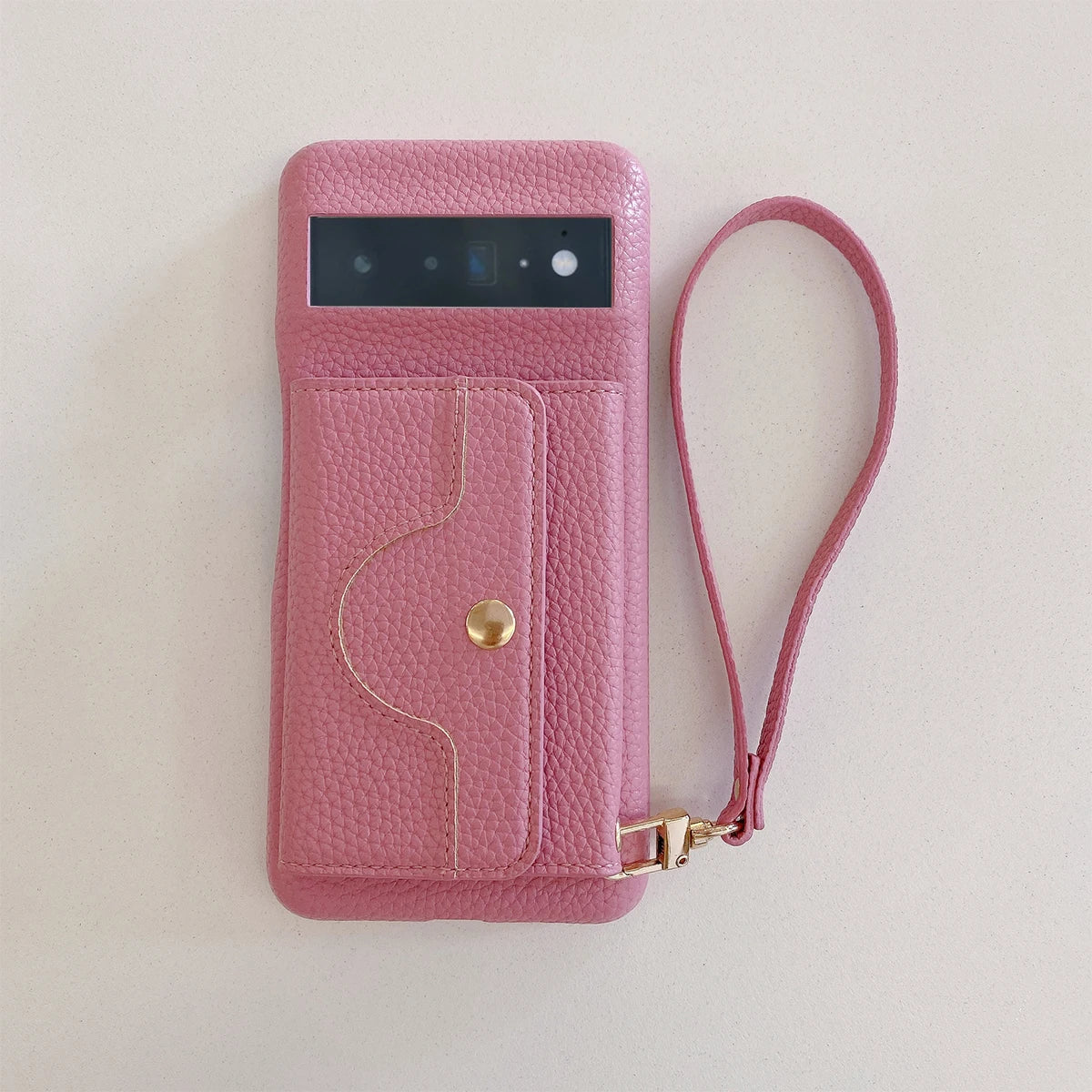 Luxury Litchi Peel Pattern PU Leather Case For Google Pixel 8 7 6 Pro 4 XL Small Mirror Card Holder Lanyard Wallet Cover