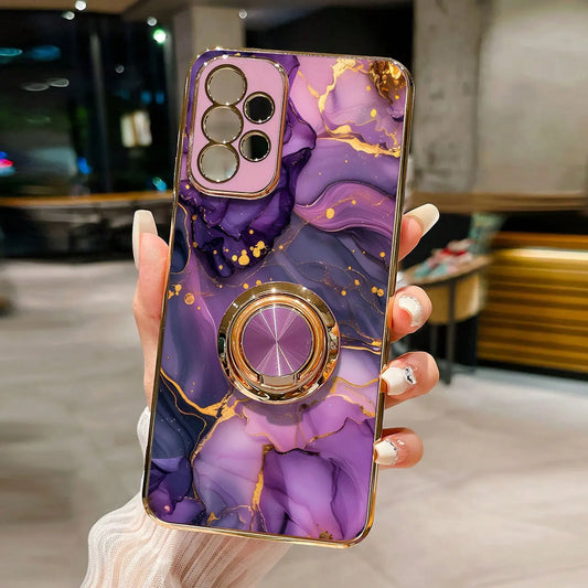 Luxury Plating Marble Pattern 360°Ring Holder Phone Case For Samsung Galaxy S25 Ultra S24 S23 FE S22 S21 S20 S10 Plus Back Cover