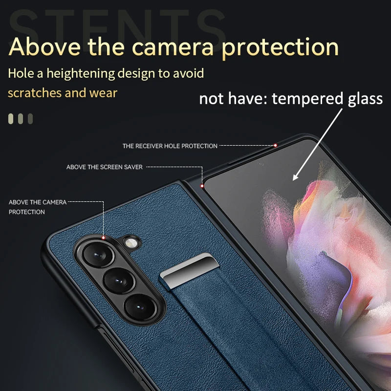 Finger Hand Grip Band Belt Strap Case For Samsung Galaxy Z Fold6 Fold5 Fold4 Fold 6 5 4 Business PU Leather Protector Shell