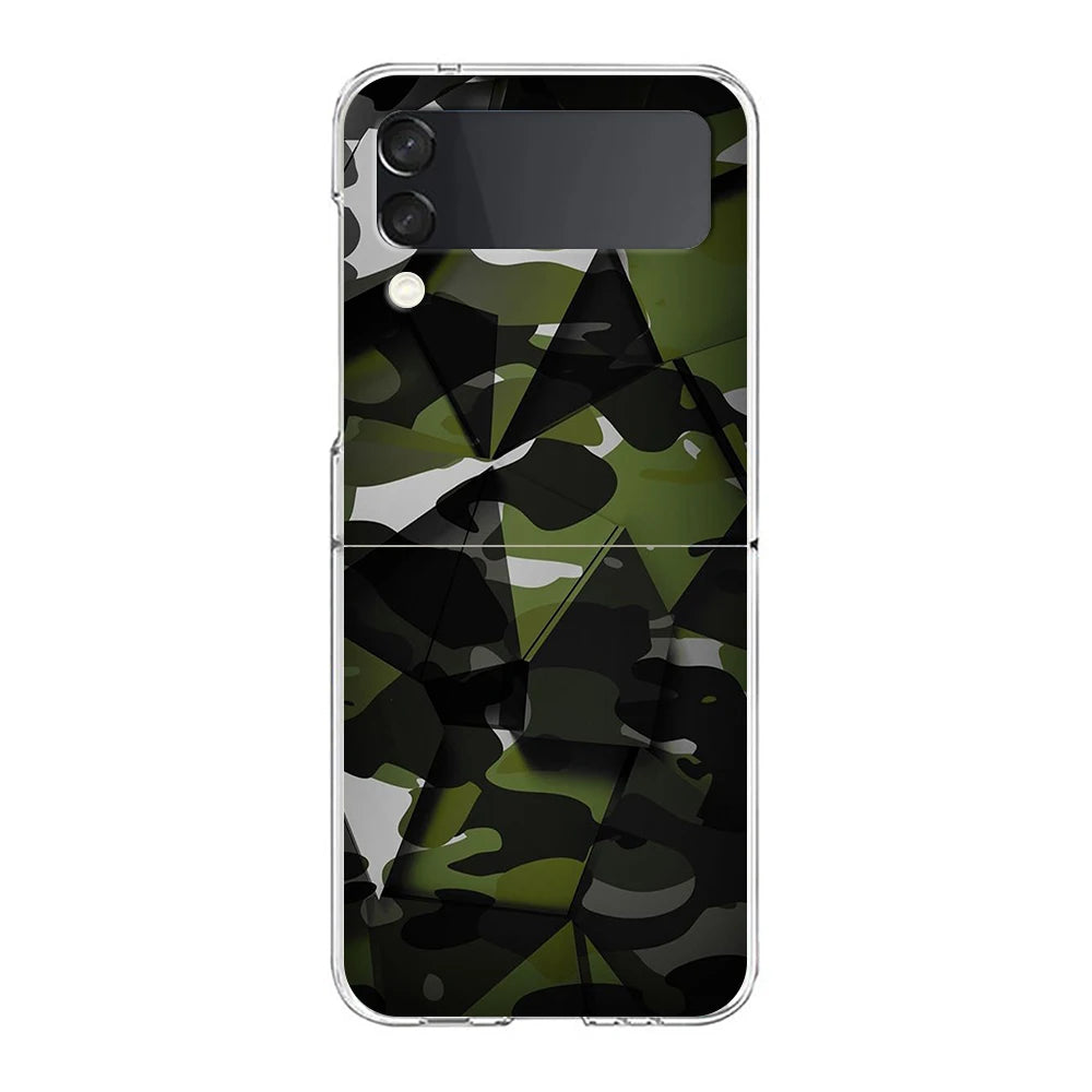 Camouflage Camo Military Phone Cover For Samsung Galaxy Z Flip 7 6 5 4 Case Transparent For Samsung Z Flip 3 Hard PC Foldable