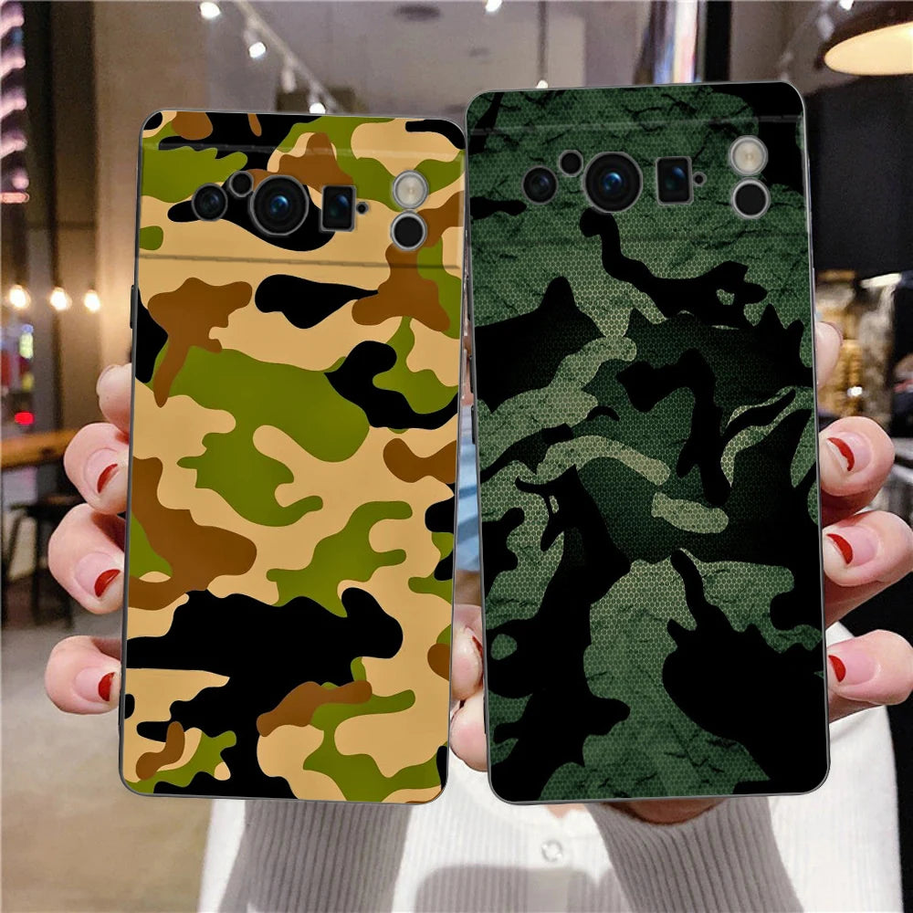 Luxury TPU Phone Case For Google Pixel 9 8 8A 7 7A 6 Pro XL 6A 5G Camouflage Camo Military Army Black Soft Back Cover