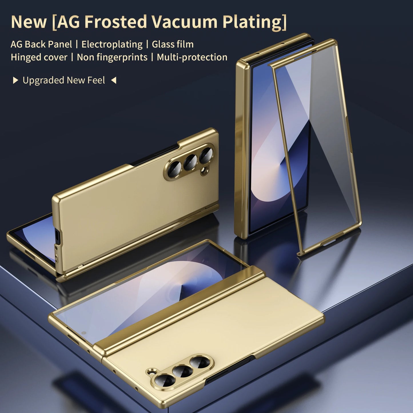 For Samsung Galaxy Z Fold 7 6 5 4 3 Plating Border Hinge Phone Case Luxury Matte Outer Screen Protective Film Shockproof Cover