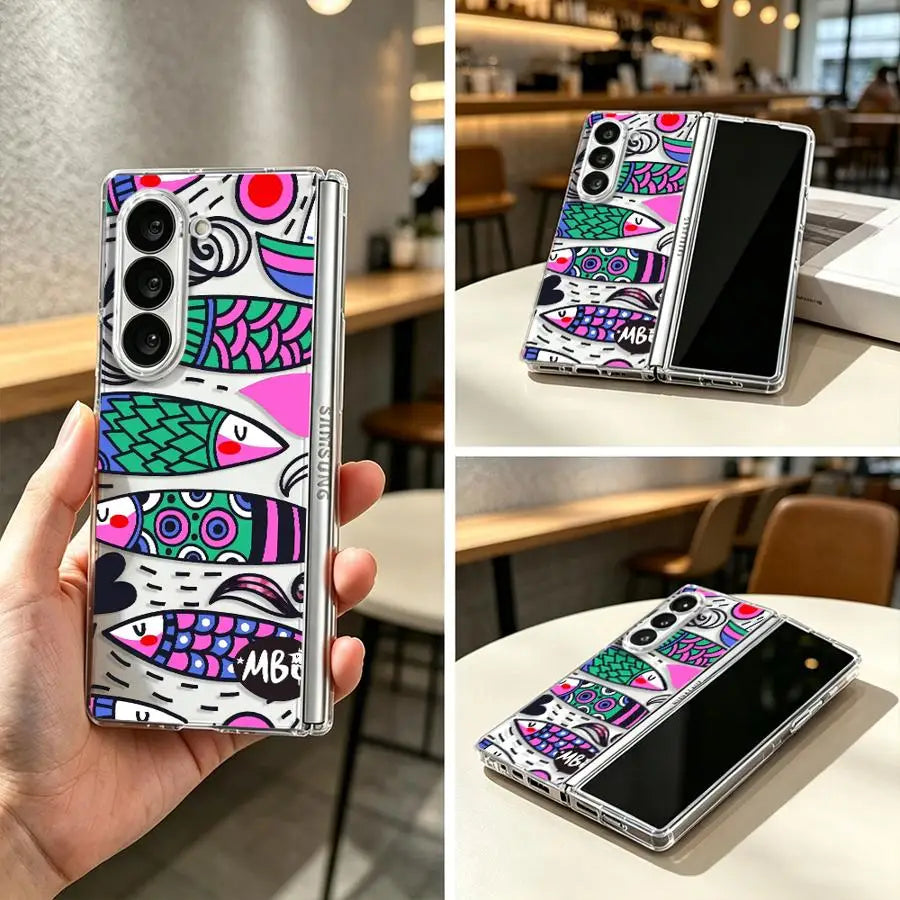 Cartoon Fish Case for Samsung Galaxy Z Fold 8 Ultra ZFold5 ZFold3 ZFold4 Z Fold 7 6 5 4 3 ZFold7 ZFold6 Back Phone Cover