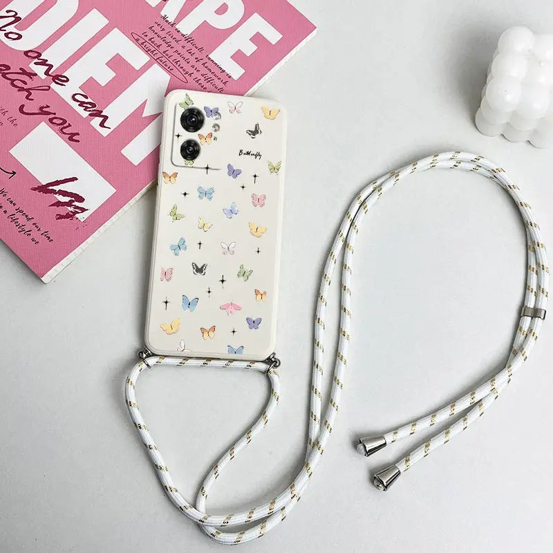 E DGE 40 Mini Butterfly Lanyard Silicone Phone Case For Motorola Moto EDGE 40 50 30 40Neo 50Ultra 50F EDGEPLUS E22 E20 E32 Cover