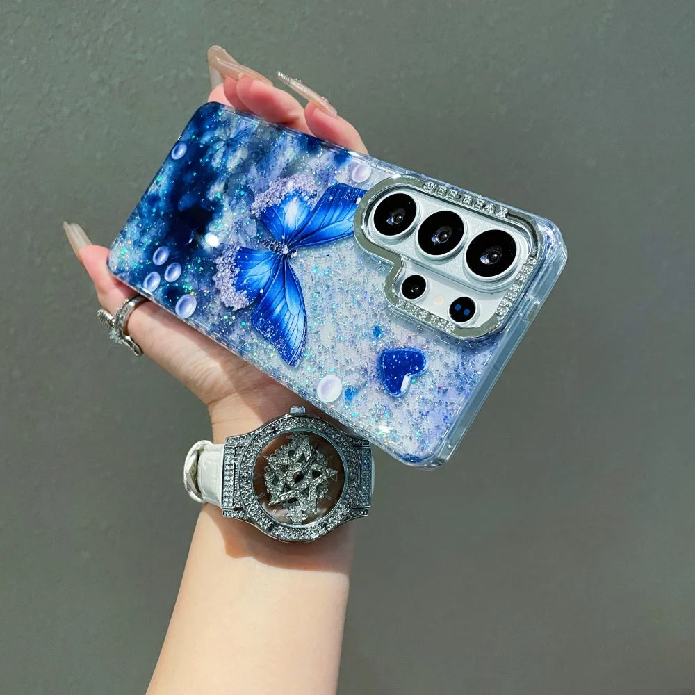Ins Fashion Butterfly Glitter Cute Case for Samsung Galaxy S26 S24 S25 Plus S23 Ultra S26ultra Bing Love Shockproof Cover Shell
