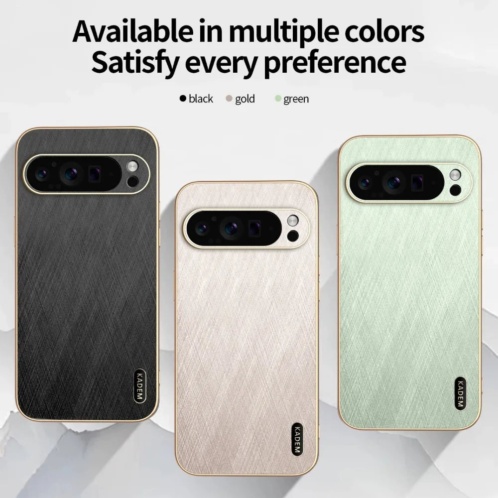 Plating Gold Silk Skin Phone Case for Google Pixel 9 8 7 6 10 Pro XL 8A 7A 6A All Around Protect Shell Leather Shockproof Cover