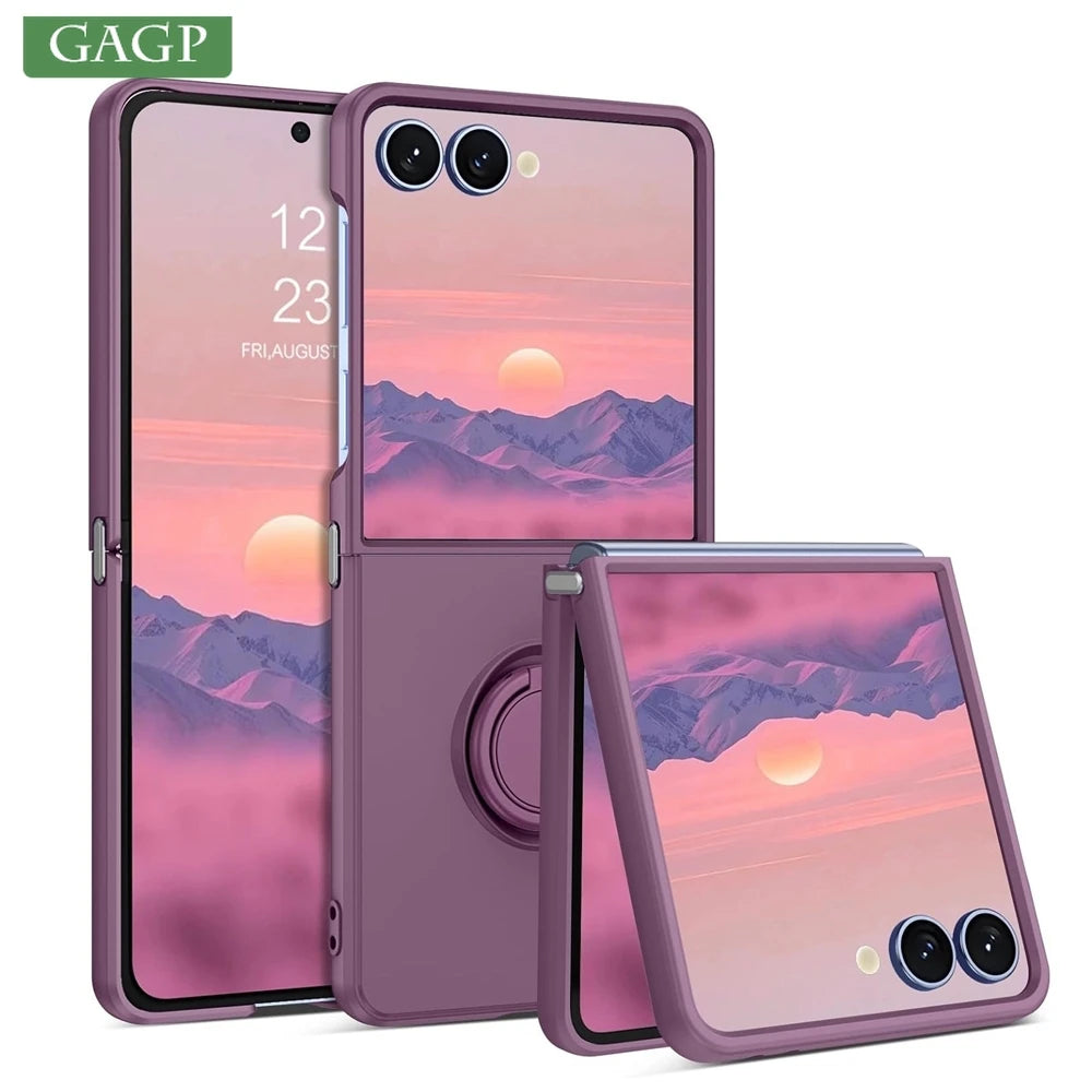 Luxury Liquid Silicone Stand Ring Holder Phone Cases for Samsung Galaxy Z Flip 7 6 5 4 3 7 FE Cute Soft Shockproof Case Cover