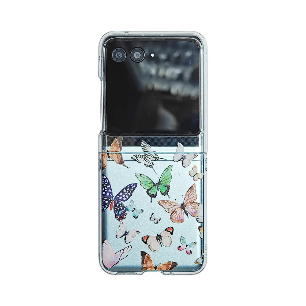 For Motorola Razr 40 50 60 Ultra 40U Case Butterfly Transparent Bracelet Folding Shockproof Protection Hard Cover Accessories