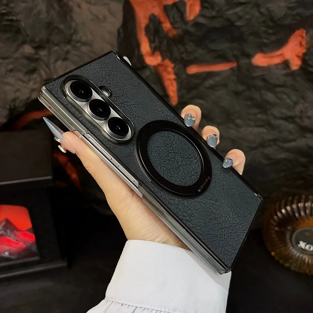 Rotating 360 Bracket PU Leather Magnetic Case for Samsung Galaxy Z Fod7 Zfold7 Fold 7 for Magsafe Charging Shockproof Soft Cover