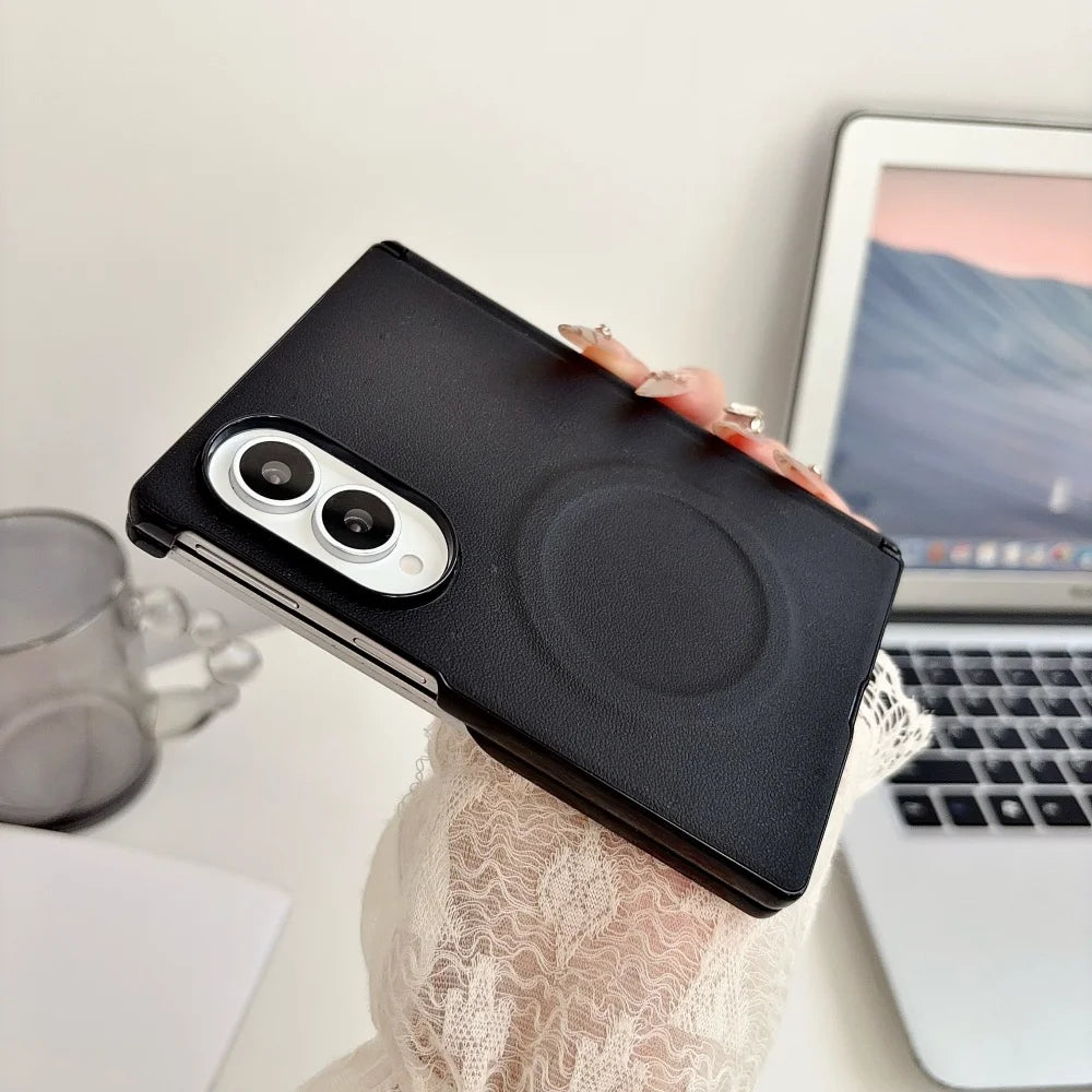 Morandi Color PU Leather Magnetic Case for Samsung Galaxy Z Fold 8 Ultra 7 6 5 4 for Magsafe Dual-axis Hinge Bumper Matte Cover