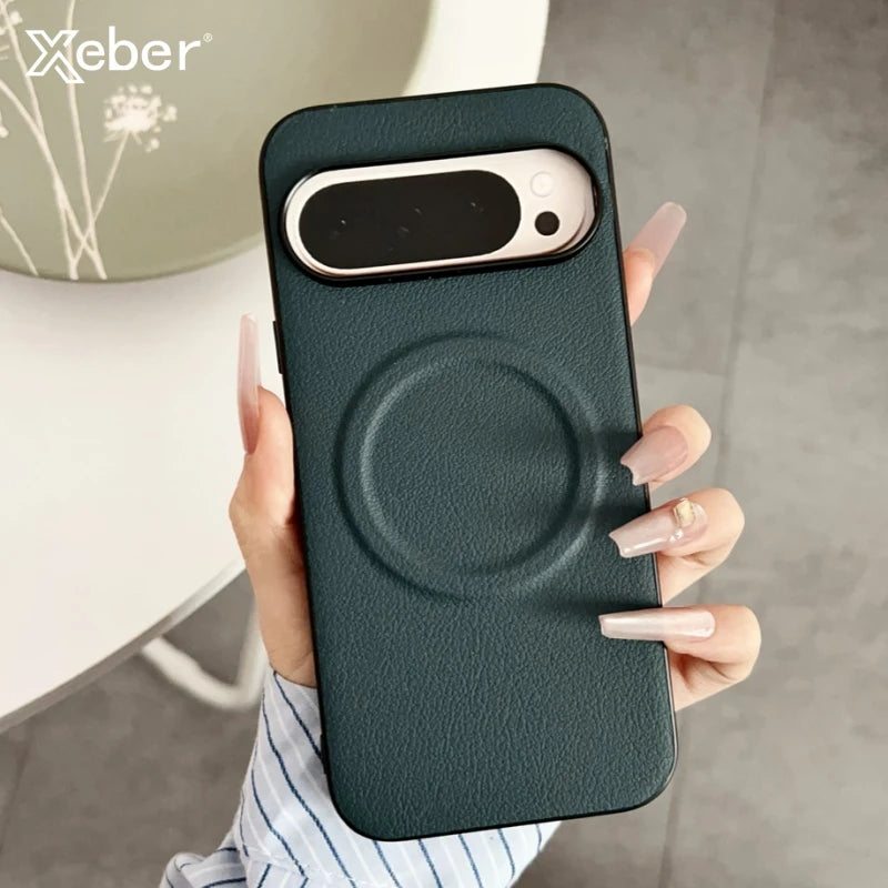 Vegan Leather Ultra Thin Phone Case For Google Pixel 10 Pro XL 8 8A 7 7A 6 9 Pro XL For Magsafe Magnetic Shockproof Solid Cover