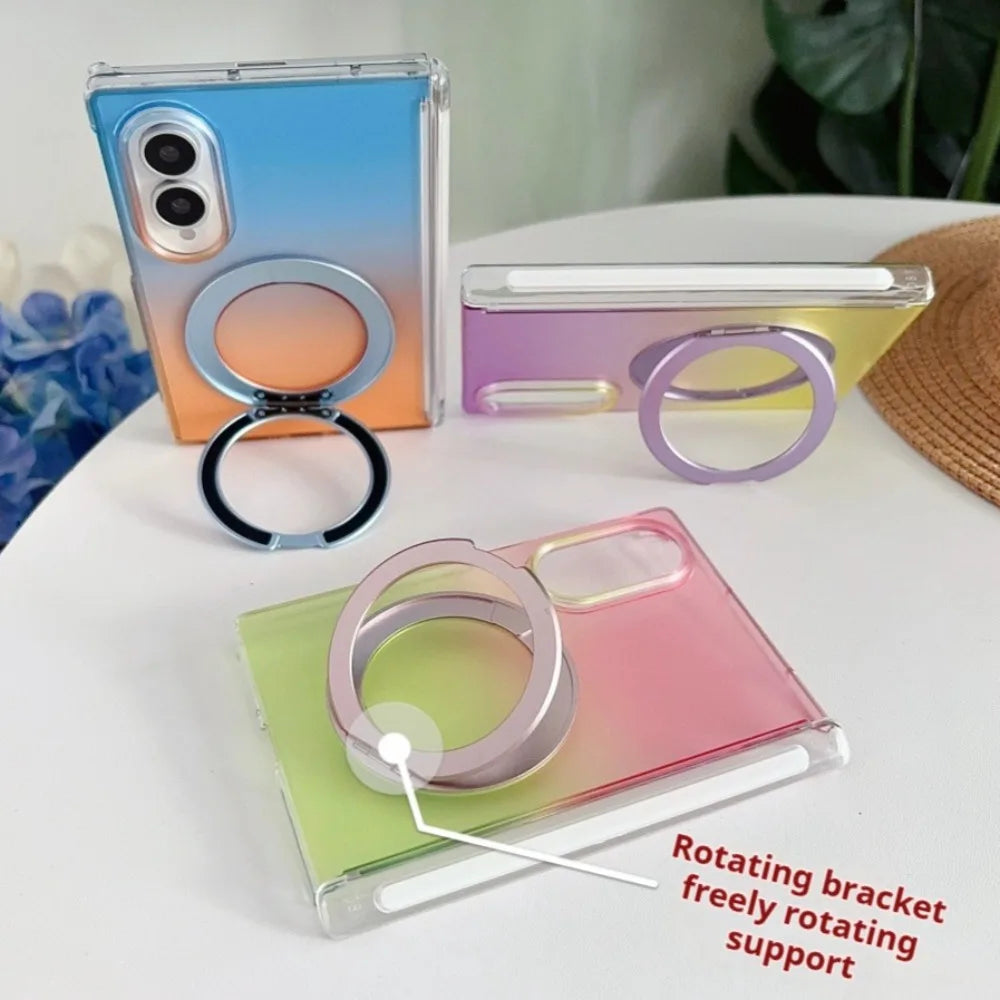 Colorful Gradient 360° Rotating Bracket for Magsafe Case for Samsung Galaxy Z Fold 8 Wide Fold8 Magnetic Hinge Translucent Cover