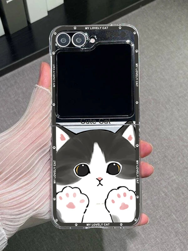 Funny Cartoon Cat Couple Phone Case For Samsung Galaxy Z Flip 6 7 3 4 Clear Hard Folding Cover For Zflip 5 Lovely Animal Fundas