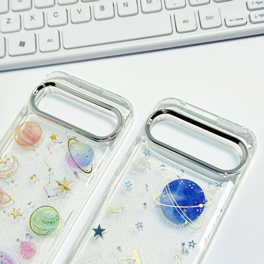 Glitter Star Planet TPU Cases For Google Pixel 9 8 7 6 5 A Pro Transparent PC Drop Glue Cover for Google Pixel 10 9 pro XL 4 a