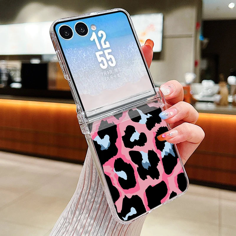 Leopard Lips Print Phone Case For Samsung Galaxy Z Flip 8 7 FE 6 5 4 3 5G Hard PC Folding Cover For Samsung Z Flip8 Flip7 Flip6