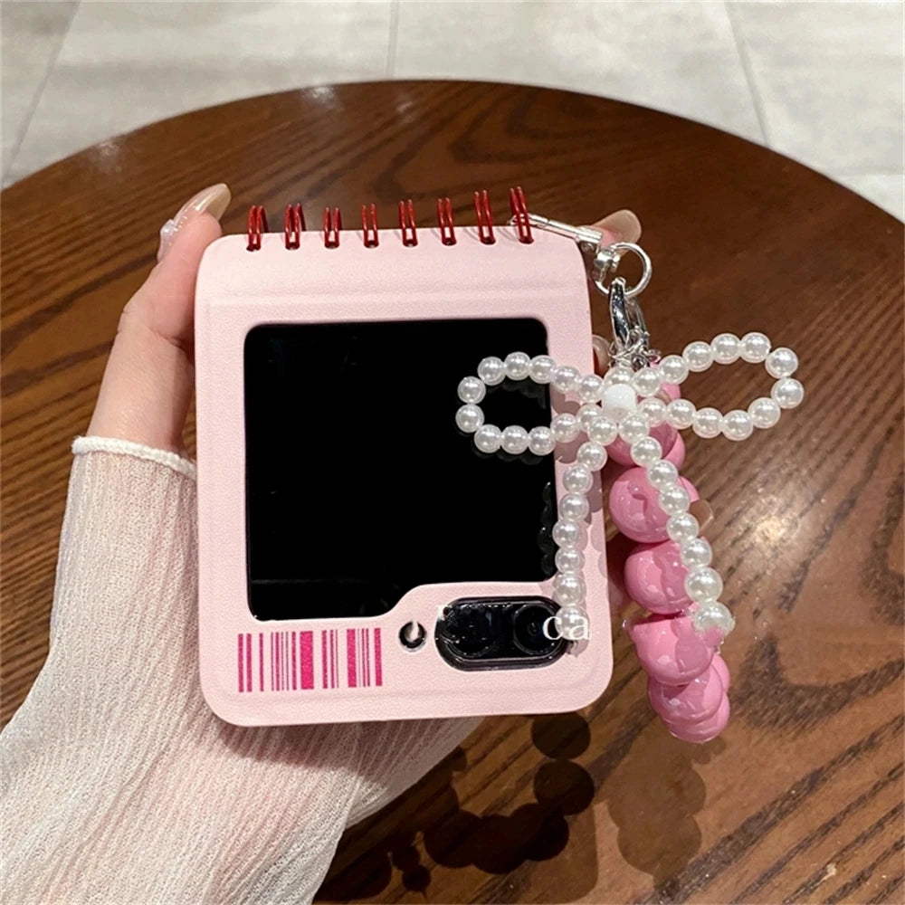Korean Japan Kawaii Pink Notebook Style Phone Case For Samsung Galaxy Z Flip 6/5/4/3 For Motorola Razr 60 50ultra Razr 40 Ultra