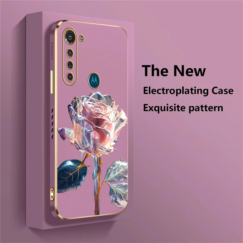 Luxury Plating Flower Case For Moto G8 Power Lite G9 Play E7 Plus Edge20 G30 G52 G22 G60 G40 Fusion Silicone Shockproof Cover