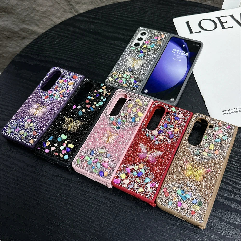 Brand New Unique Butterfly Colorful Jewelled Phone Case For Samsung Galaxy Z Fold 7 6 5 4 3 PC Hard Shell Protection Back Cover